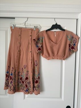 Free People Embroidered Skirt and Crop Top SET - Size 4 ( UK 8)